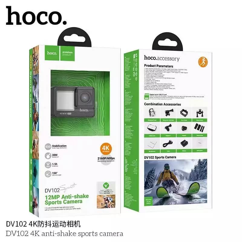 ກ້ອງ action cam Hoco DV102 ຄົມຊັດ 4k/60fps ຫນ້າຈໍຄູ່ມີລະບົບກັນສັ່ນ ມຸມມອງ 150ອົງສາ ສາຍລຸຍສາຍຄອນເທັ້ນ  (SP-A002) - ภาพที่ 2