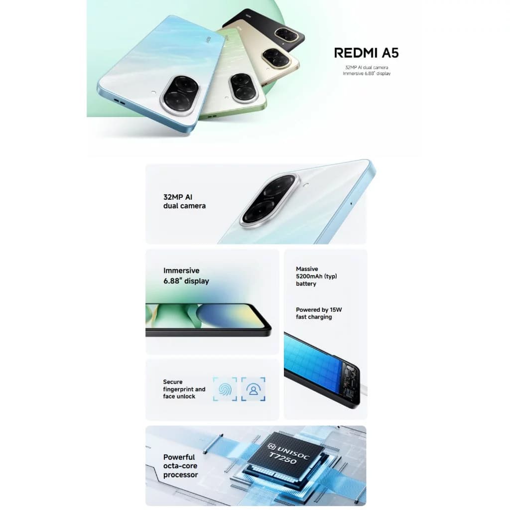ໂທລະສັບ ຍີ່ຫຍໍ້ Xiaomi Redme A5 4G  3GB+64GB (SP-A007) - ภาพที่ 3
