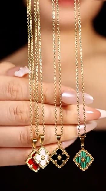 ສາຍຄໍ 18K  ແບບໃບໂຄລເວີສີ່ແຊກ ສວຍງາມ(SP-A005) - ภาพที่ 5