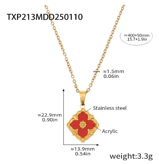 ສາຍຄໍ 18K  ແບບໃບໂຄລເວີສີ່ແຊກ ສວຍງາມ(SP-A005)